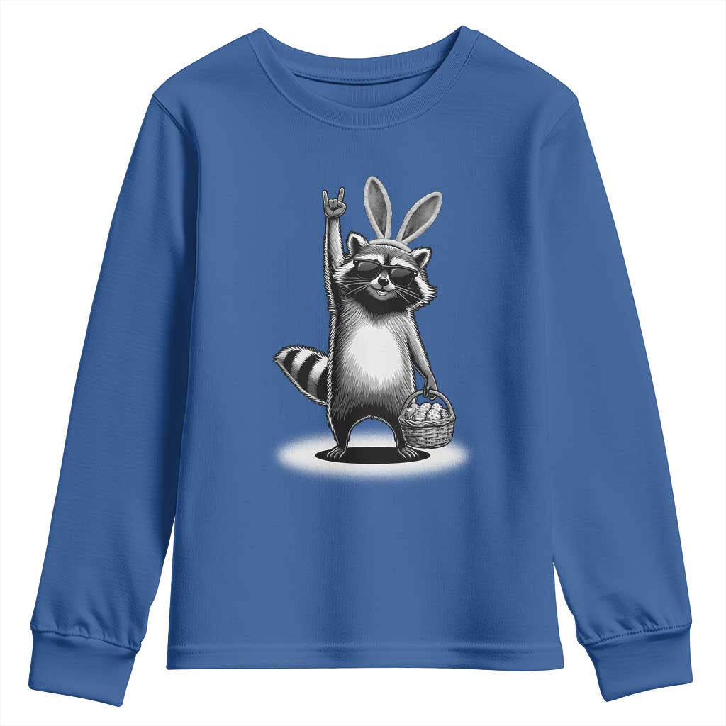 Retro Easter Raccoon Bunny Rock Hand Trash Panda Youth Sweatshirt
