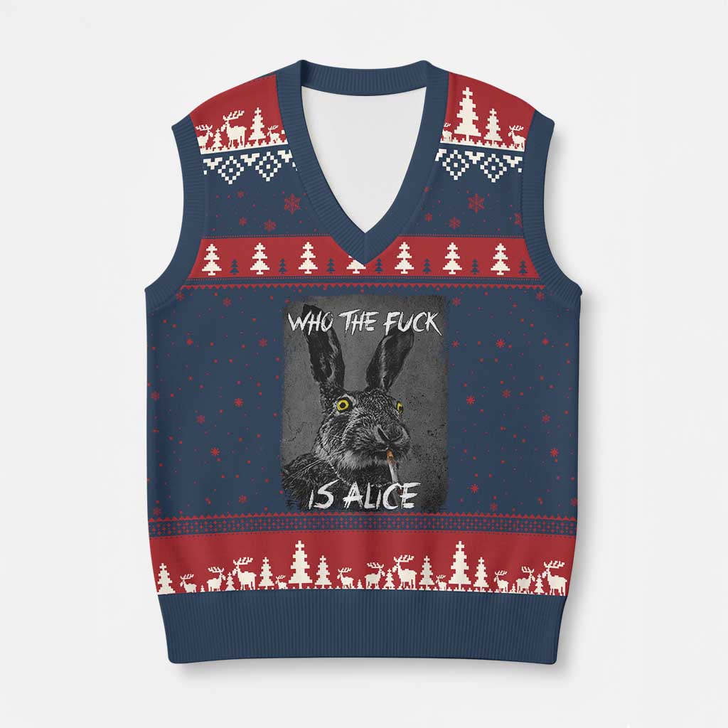 Funny Rabbit Who The Fuck Is Alice V-Neck Knit Sweater Vest