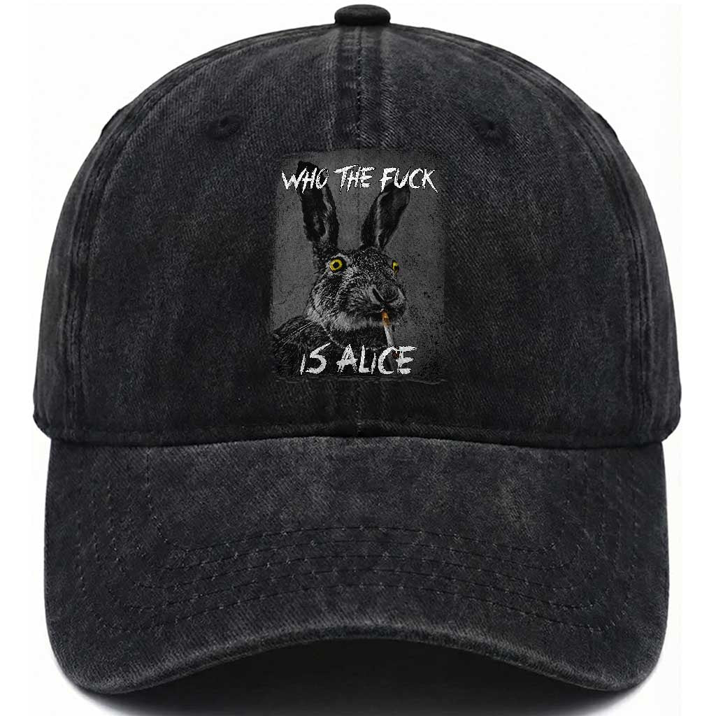 Funny Rabbit Who The Fuck Is Alice Washed Cotton Baseball Cap