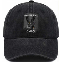 Funny Rabbit Who The Fuck Is Alice Washed Cotton Baseball Cap
