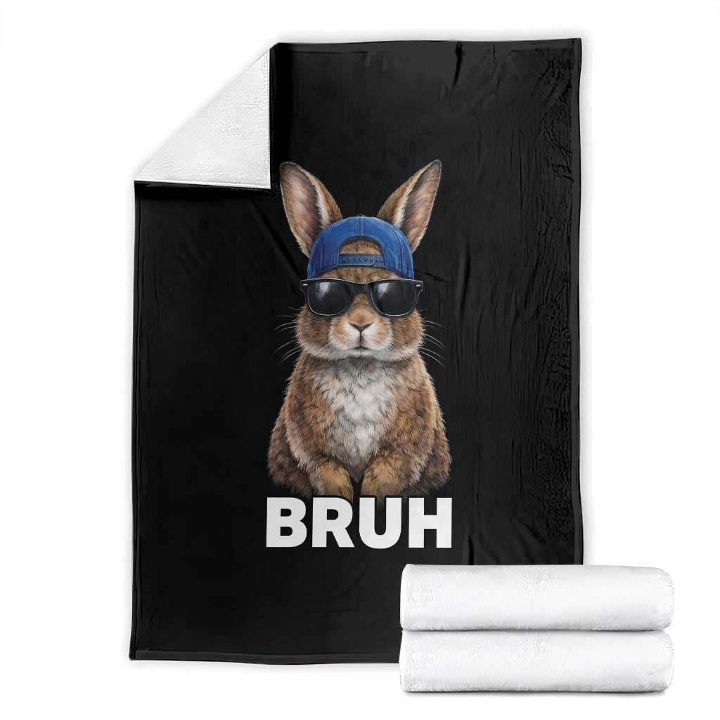 Funny Easter Bruh Bunny Sunglasses Meme Throw Blanket