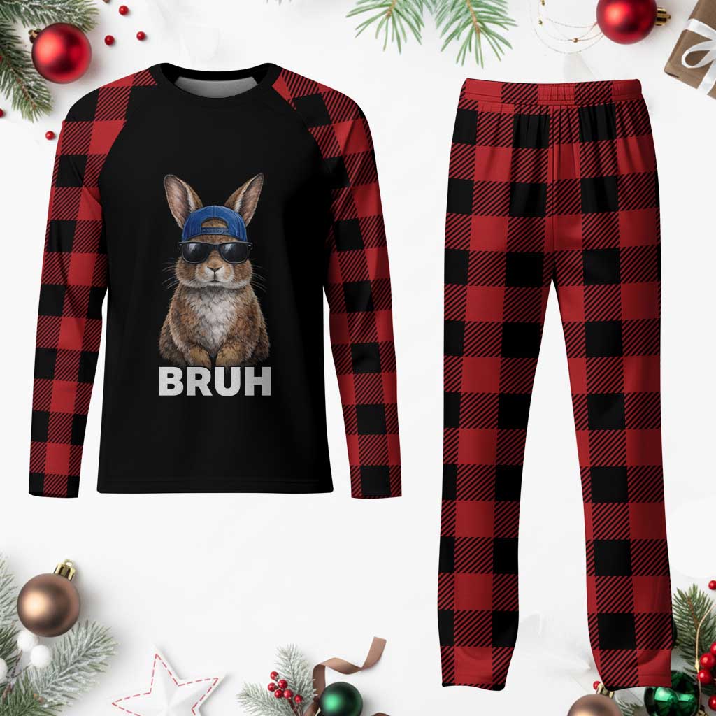Funny Easter Bruh Bunny Sunglasses Meme Plaid Pajama Set