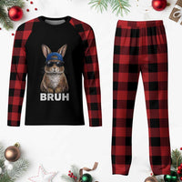 Funny Easter Bruh Bunny Sunglasses Meme Plaid Pajama Set