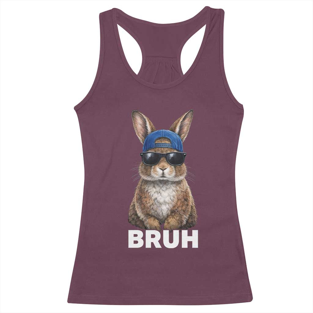 Funny Easter Bruh Bunny Sunglasses Meme Racerback Tank Top