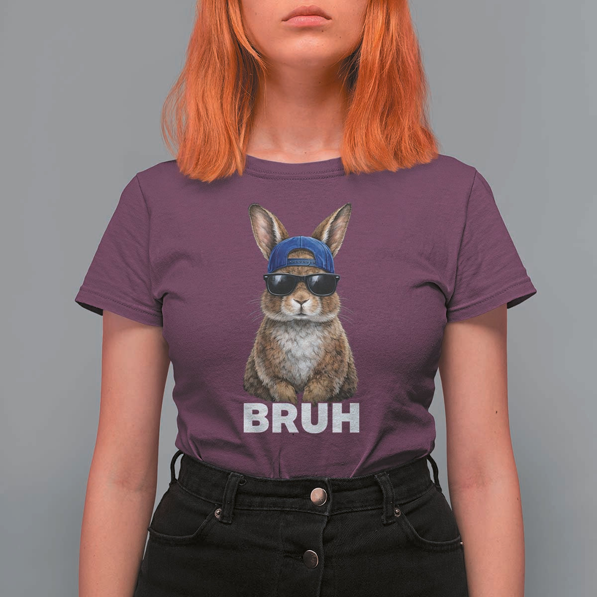 Funny Easter Bruh Bunny Sunglasses Meme T Shirt For Women