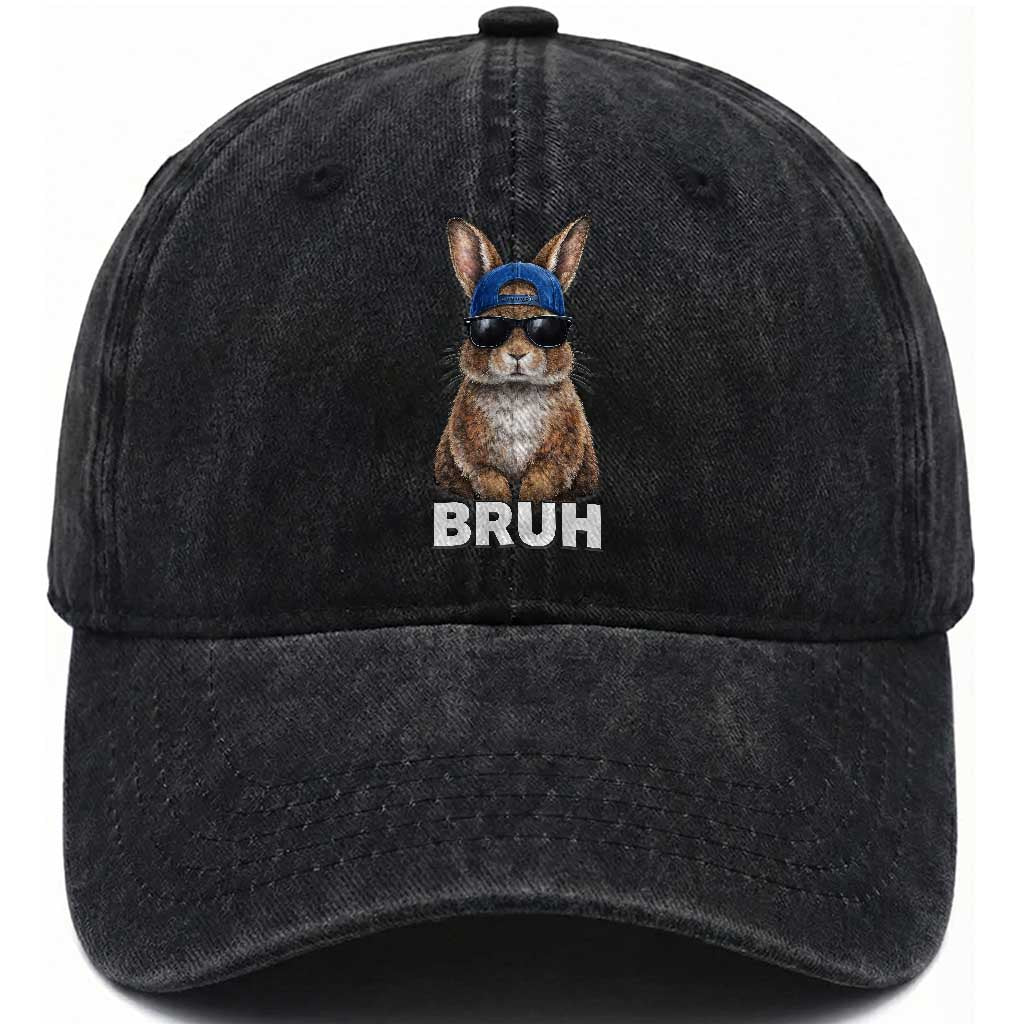 Funny Easter Bruh Bunny Sunglasses Meme Washed Cotton Baseball Cap