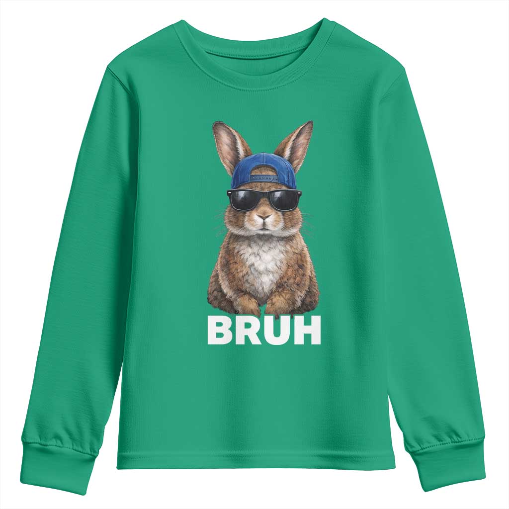 Funny Easter Bruh Bunny Sunglasses Meme Youth Sweatshirt