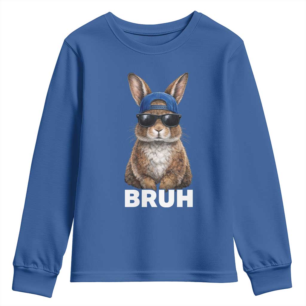Funny Easter Bruh Bunny Sunglasses Meme Youth Sweatshirt