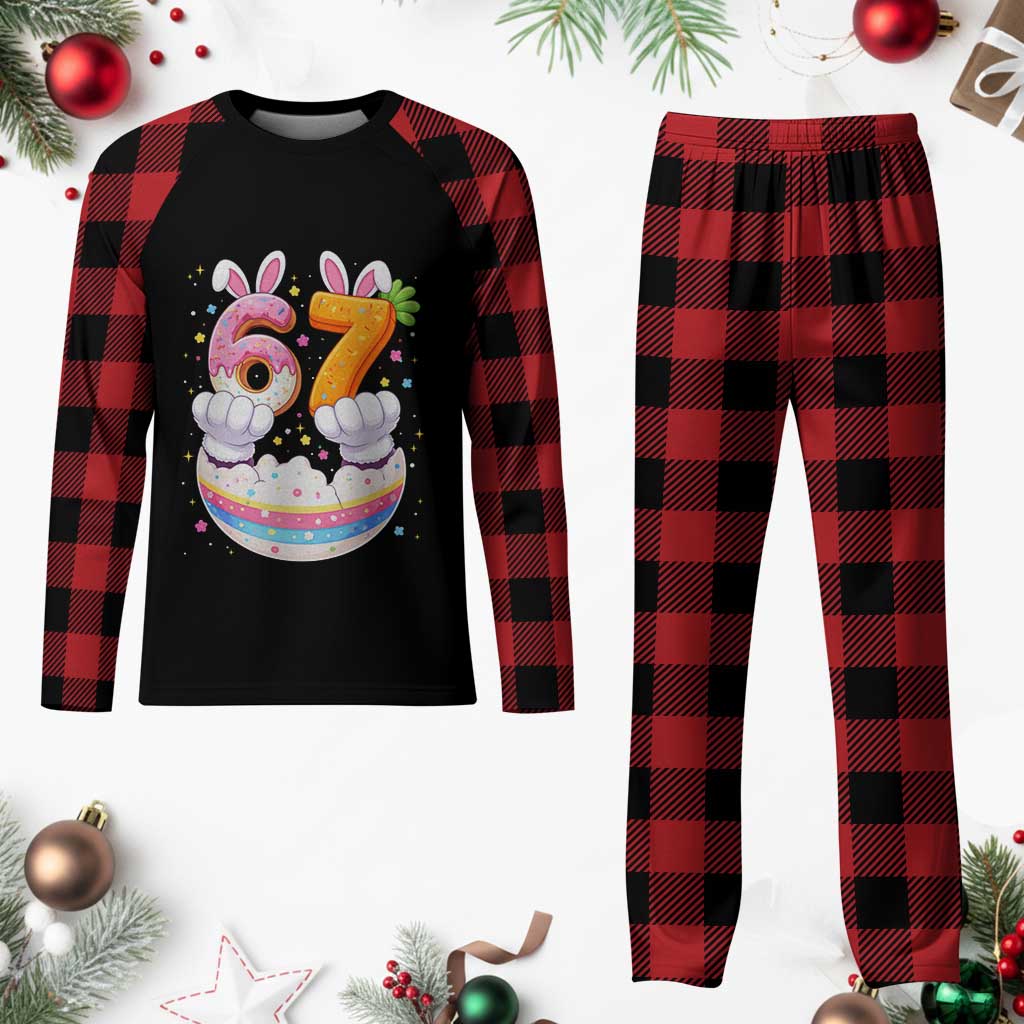 Funny Easter Day Bunny 67 Six Seven Meme Plaid Pajama Set