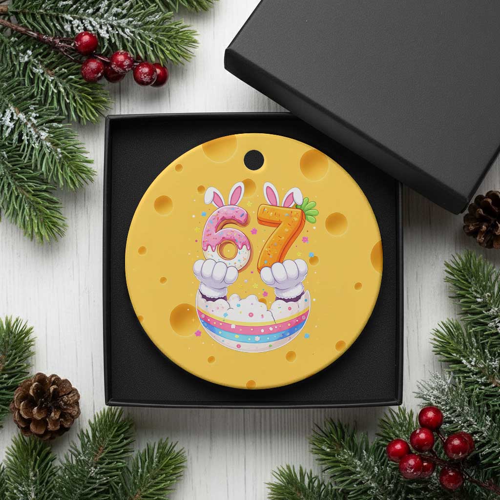 Funny Easter Day Bunny 67 Six Seven Meme Ceramic Ornament