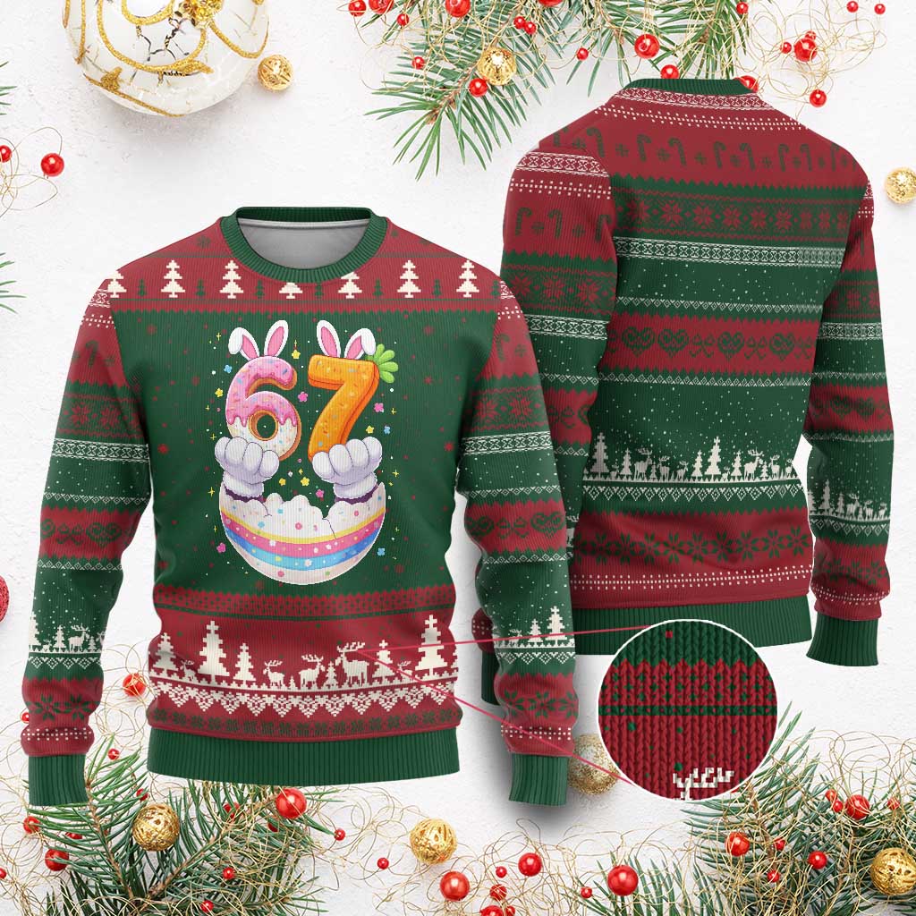 Funny Easter Day Bunny 67 Six Seven Meme Ugly Christmas Sweater