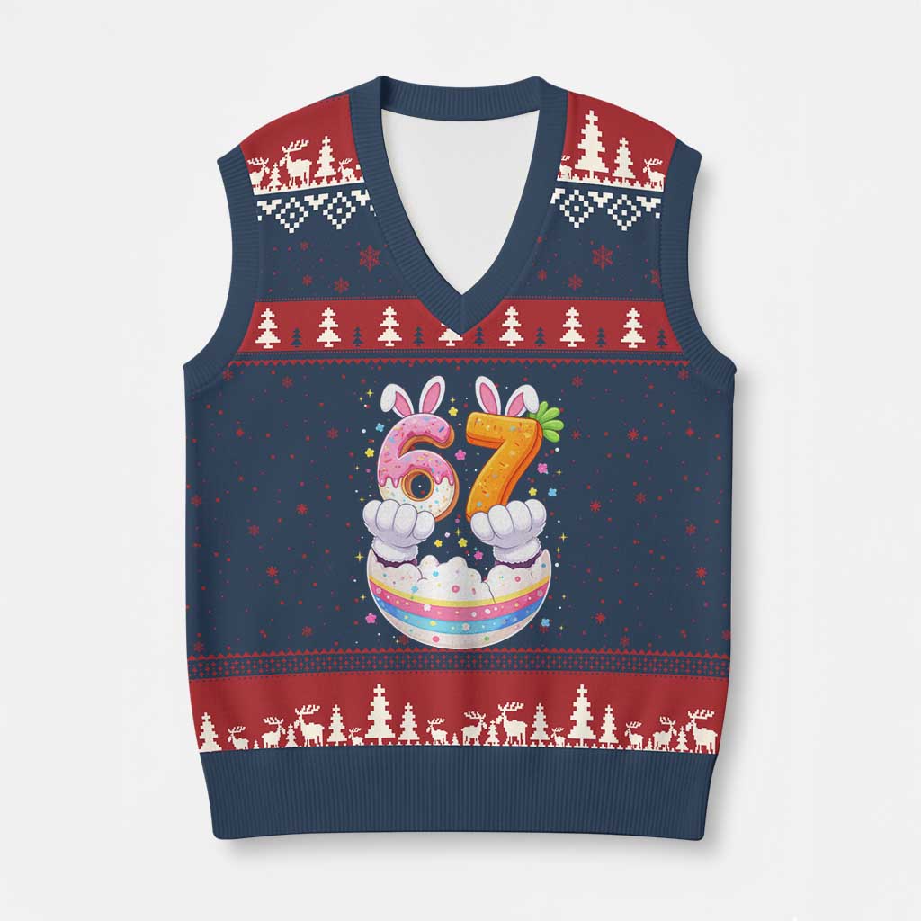 Funny Easter Day Bunny 67 Six Seven Meme V-Neck Knit Sweater Vest
