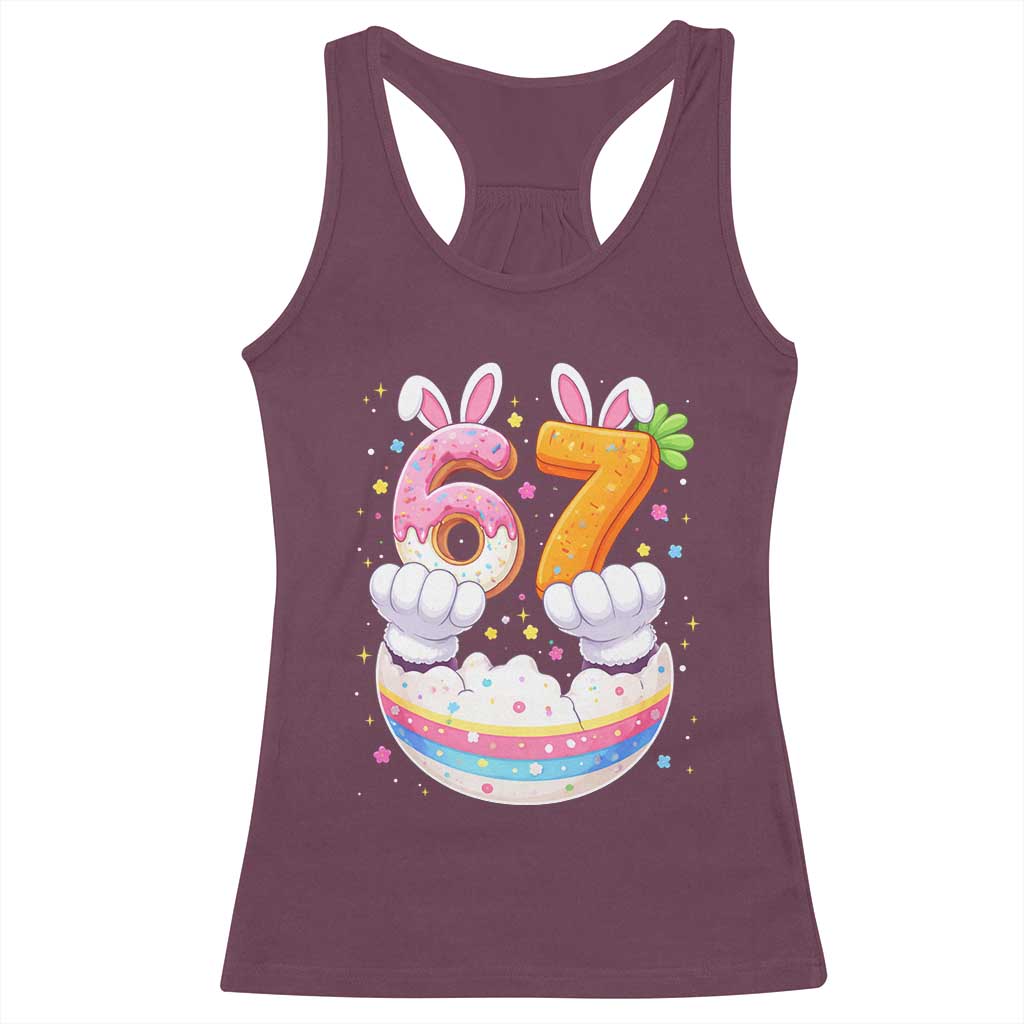 Funny Easter Day Bunny 67 Six Seven Meme Racerback Tank Top