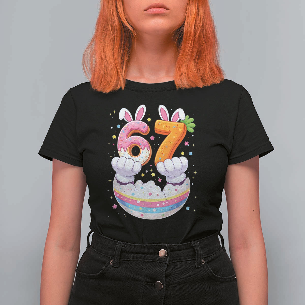 Funny Easter Day Bunny 67 Six Seven Meme T Shirt For Women