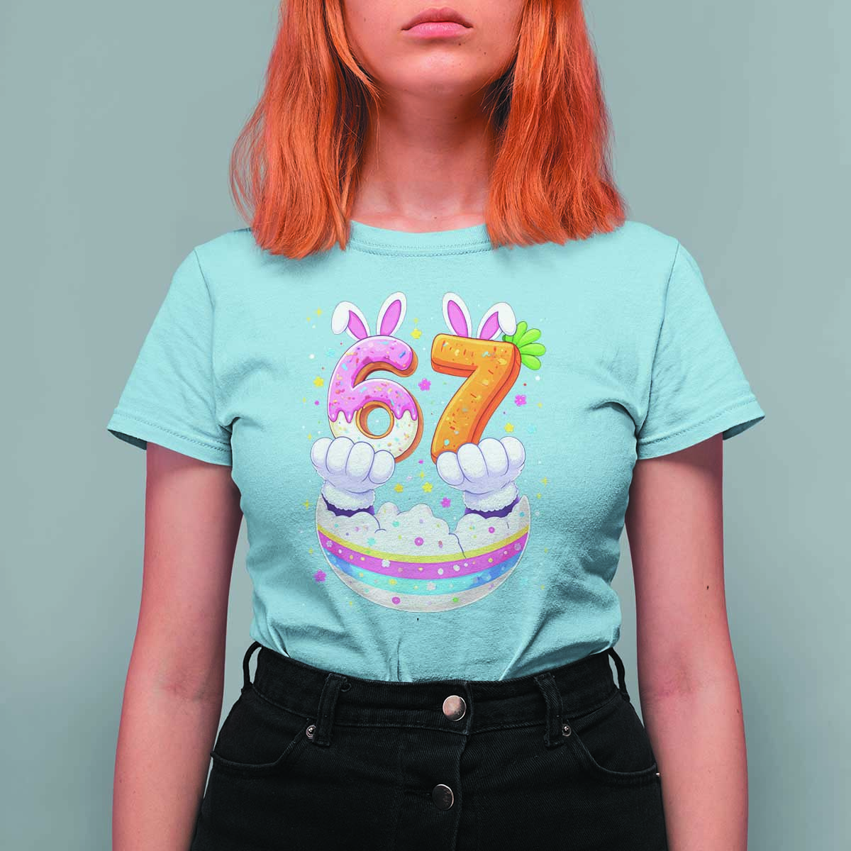 Funny Easter Day Bunny 67 Six Seven Meme T Shirt For Women