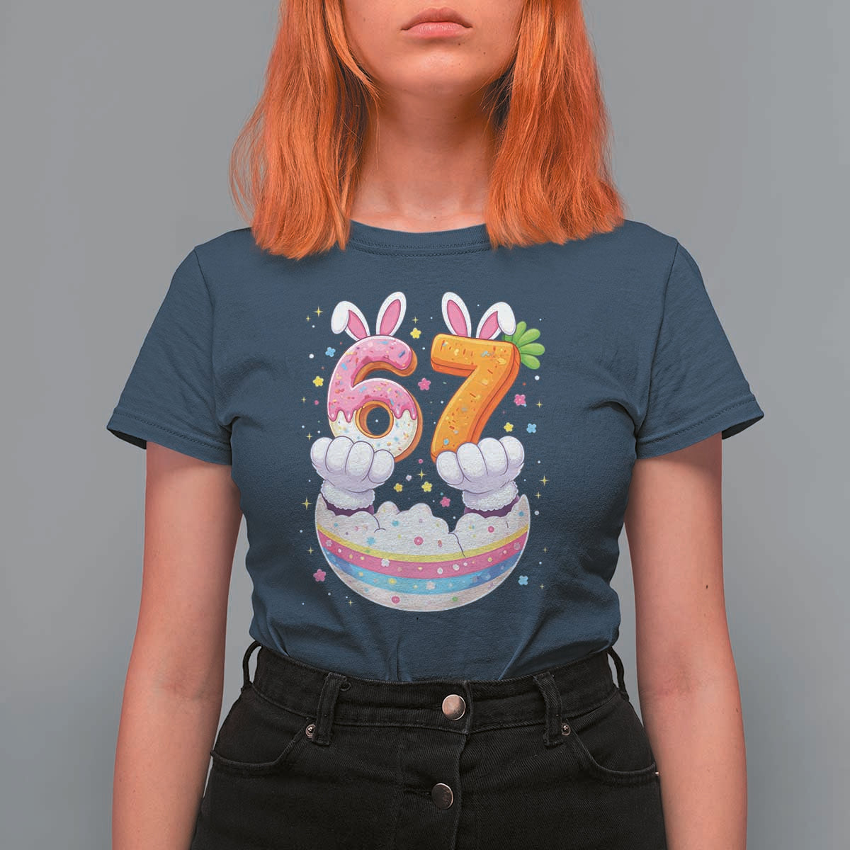 Funny Easter Day Bunny 67 Six Seven Meme T Shirt For Women