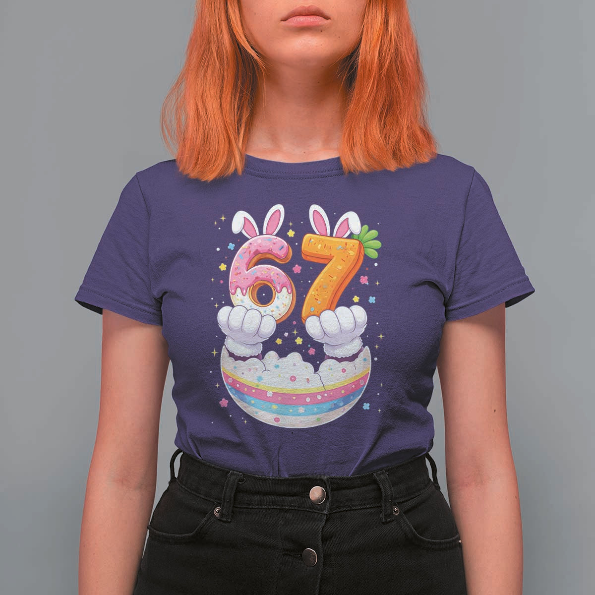 Funny Easter Day Bunny 67 Six Seven Meme T Shirt For Women