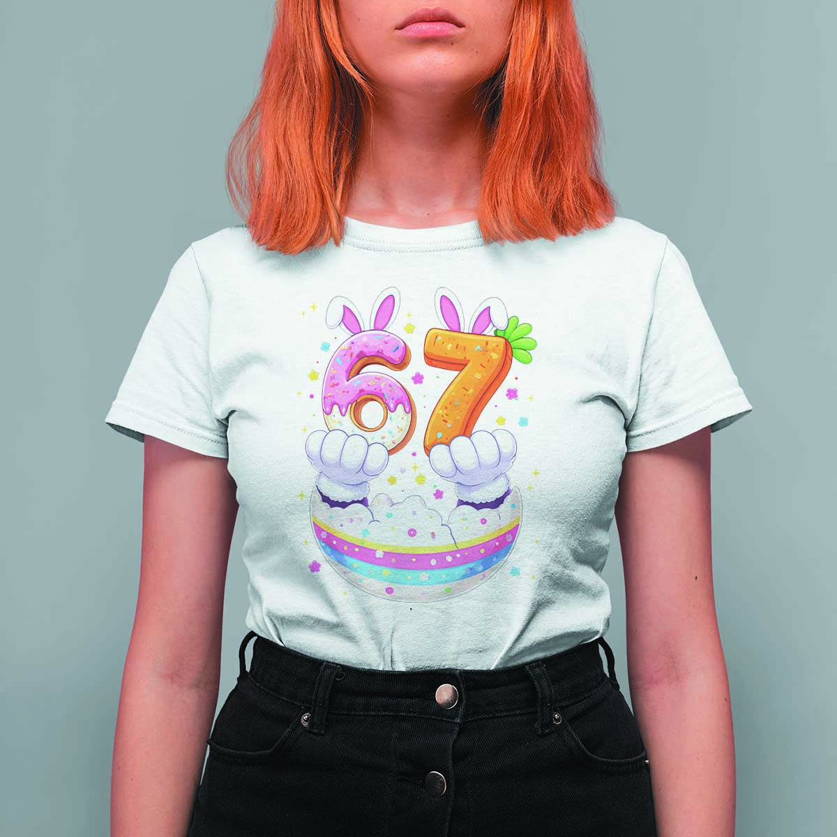 Funny Easter Day Bunny 67 Six Seven Meme T Shirt For Women