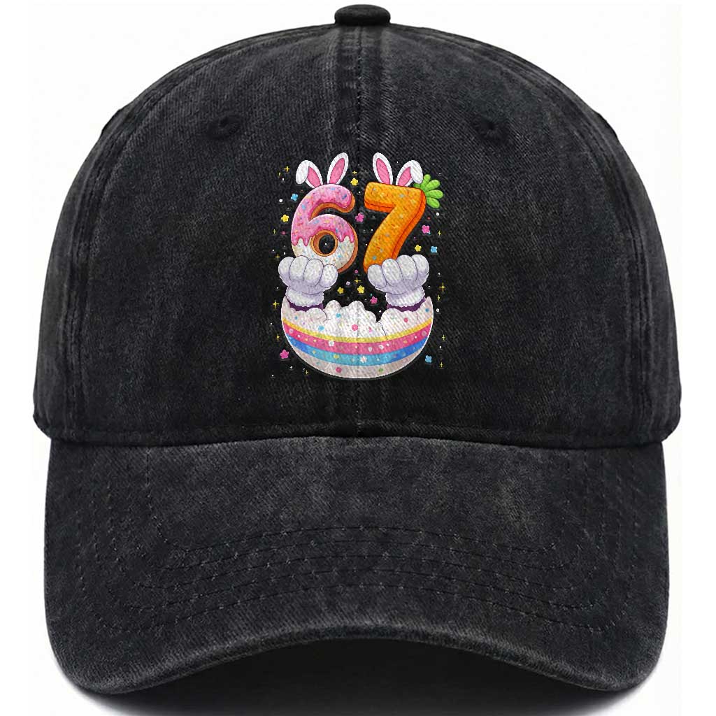 Funny Easter Day Bunny 67 Six Seven Meme Washed Cotton Baseball Cap
