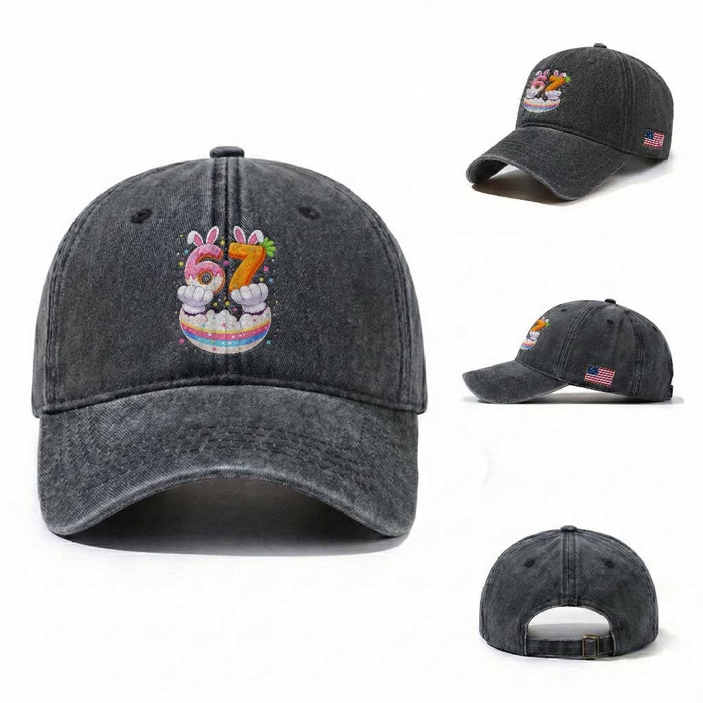 Funny Easter Day Bunny 67 Six Seven Meme Washed Cotton Baseball Cap