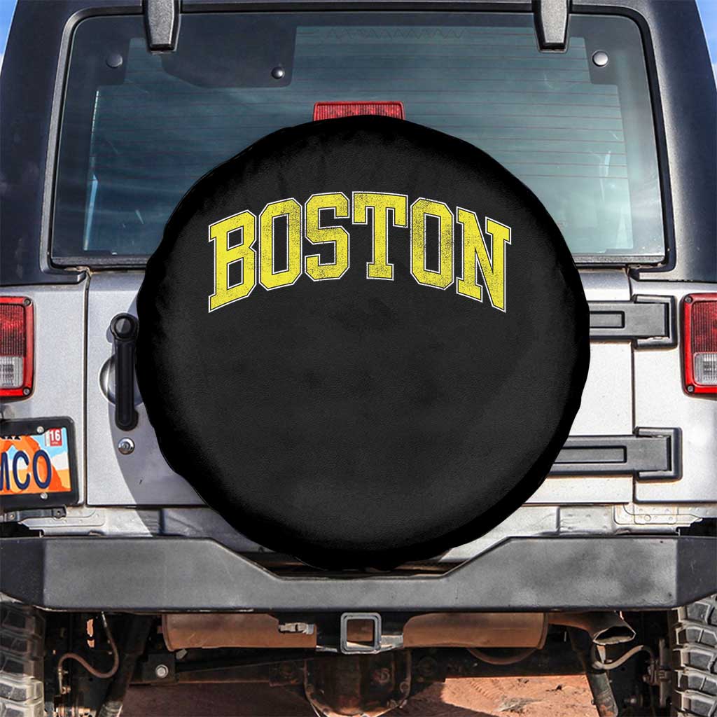 Retro Yellow Boston Massachusetts MA Vintage Throwback Running Spare Tire Cover