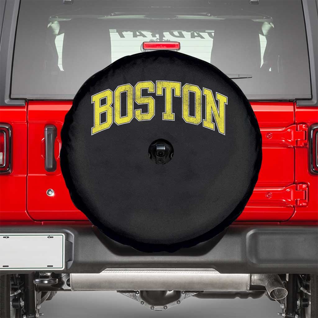 Retro Yellow Boston Massachusetts MA Vintage Throwback Running Spare Tire Cover