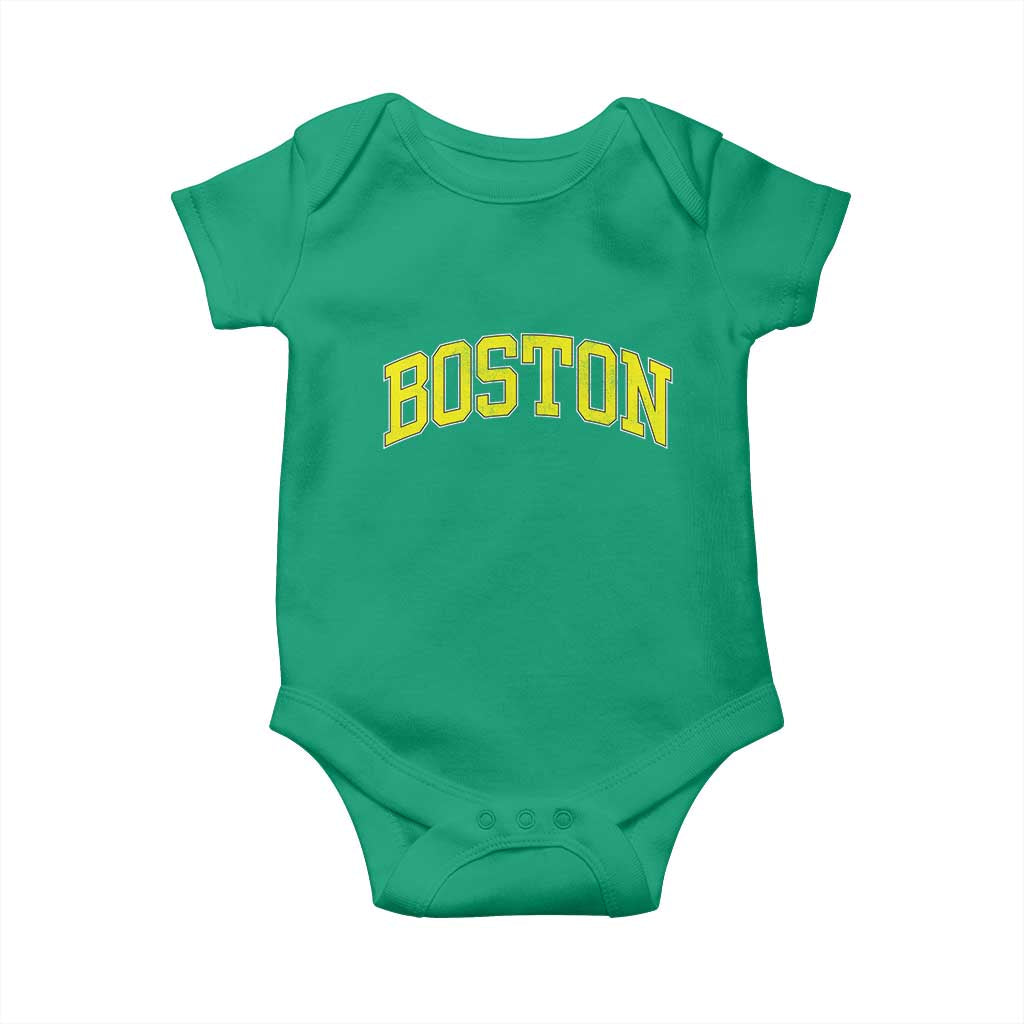 Retro Yellow Boston Massachusetts MA Vintage Throwback Running Baby Onesie