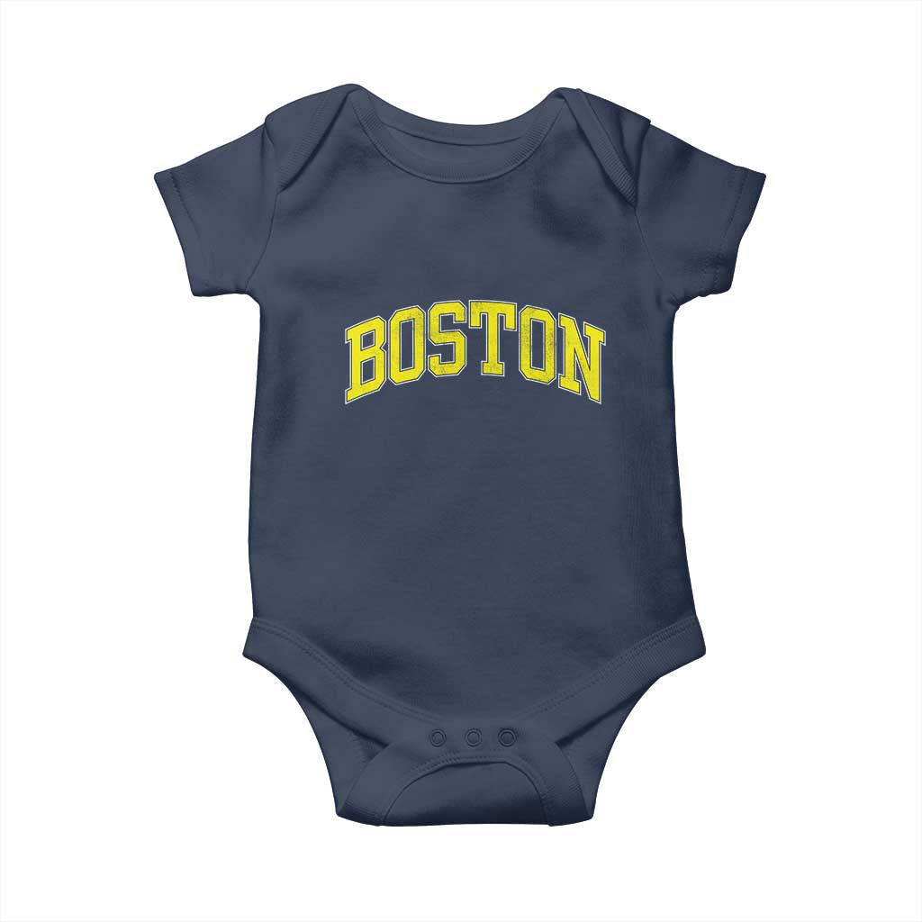 Retro Yellow Boston Massachusetts MA Vintage Throwback Running Baby Onesie