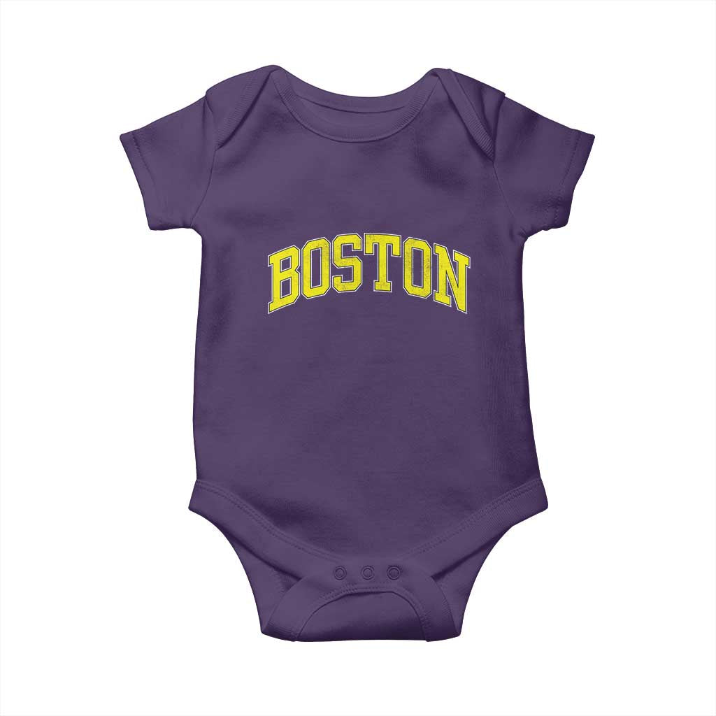 Retro Yellow Boston Massachusetts MA Vintage Throwback Running Baby Onesie