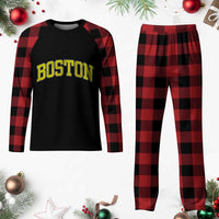 Retro Yellow Boston Massachusetts MA Vintage Throwback Running Plaid Pajama Set