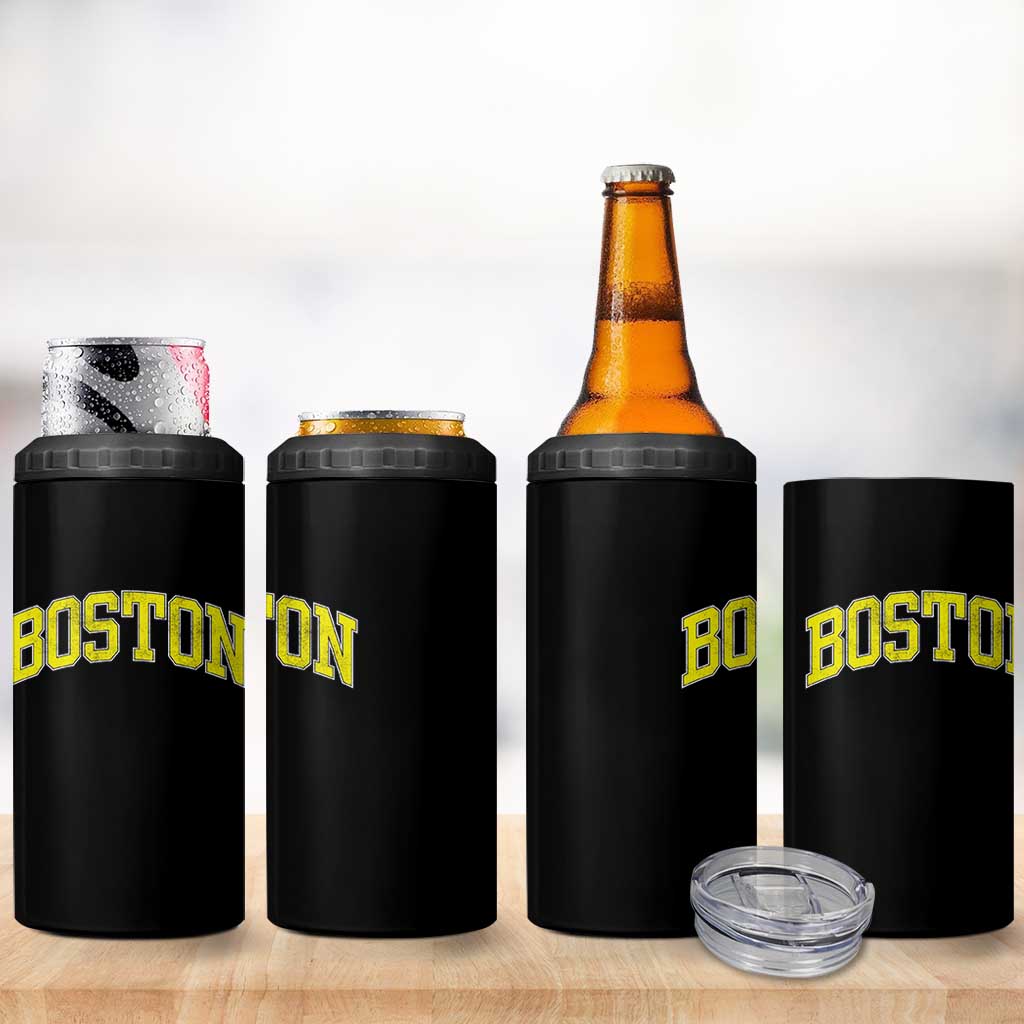 Retro Yellow Boston Massachusetts MA Vintage Throwback Running 4 in 1 Can Cooler Tumbler