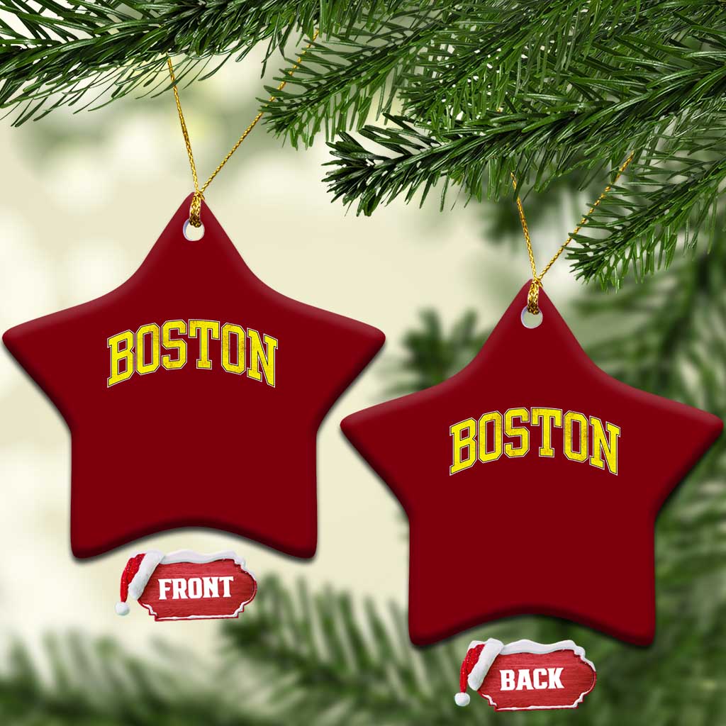Retro Yellow Boston Massachusetts MA Vintage Throwback Running Ceramic Ornament