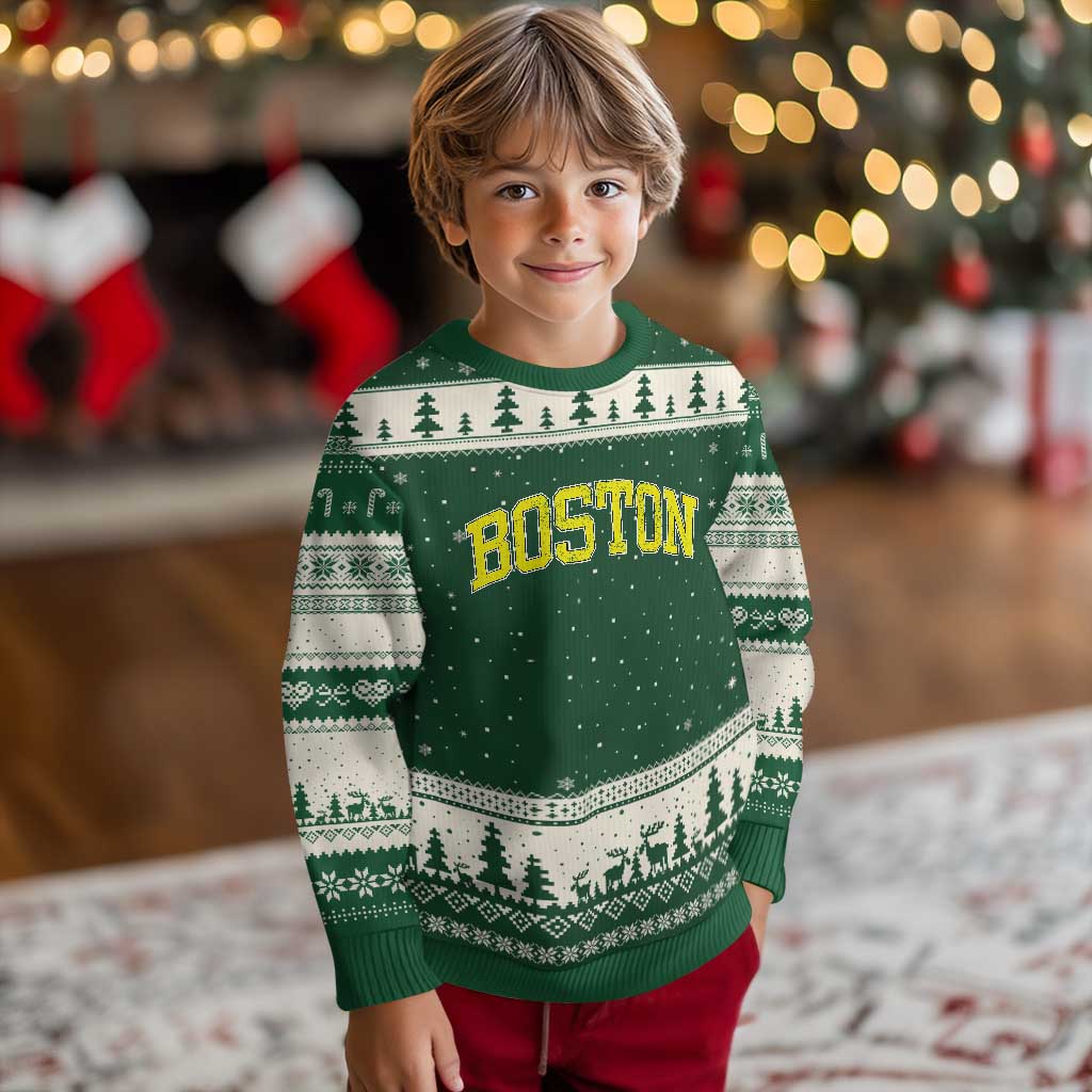 Retro Yellow Boston Massachusetts MA Vintage Throwback Running Ugly Christmas Sweater