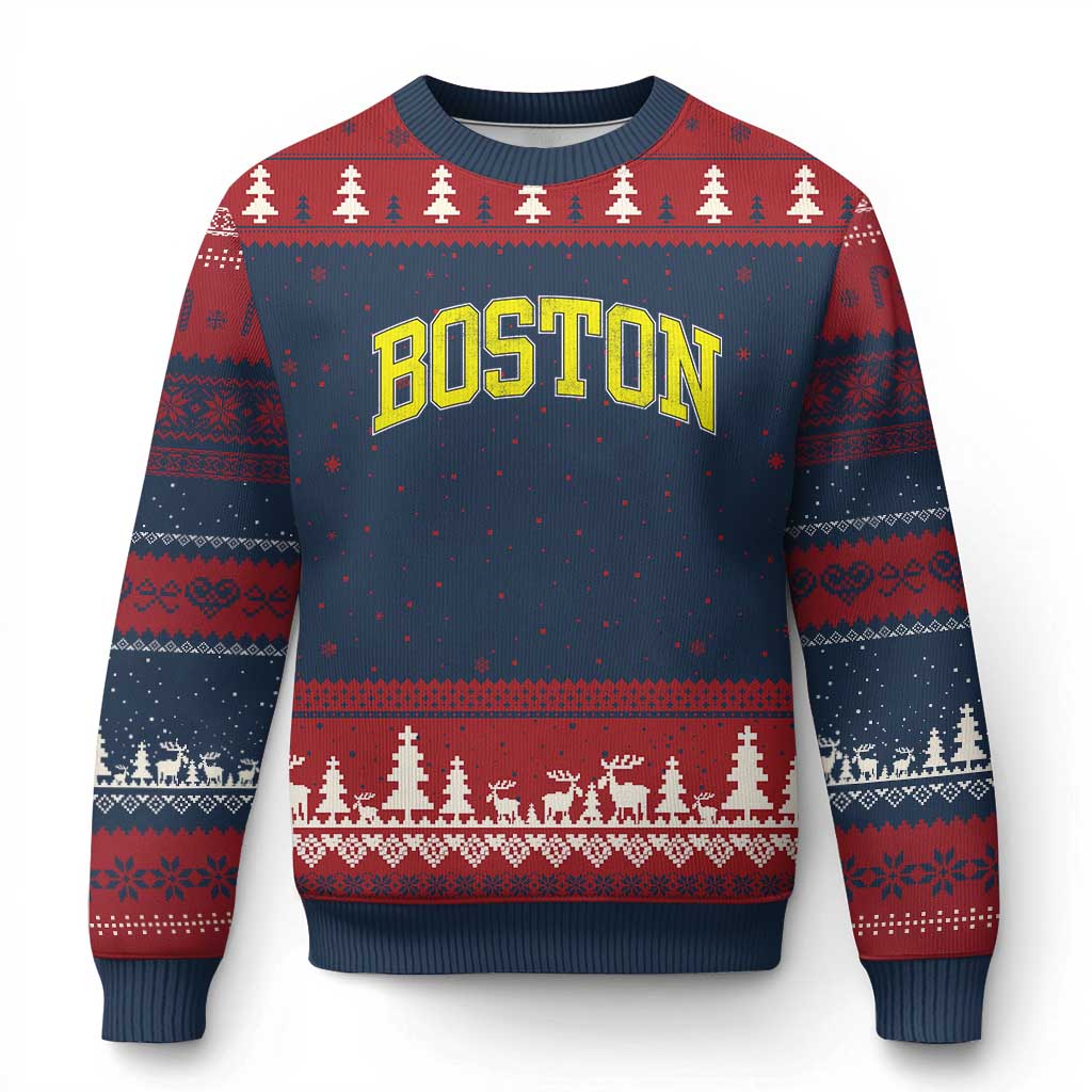 Retro Yellow Boston Massachusetts MA Vintage Throwback Running Ugly Christmas Sweater