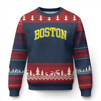 Retro Yellow Boston Massachusetts MA Vintage Throwback Running Ugly Christmas Sweater