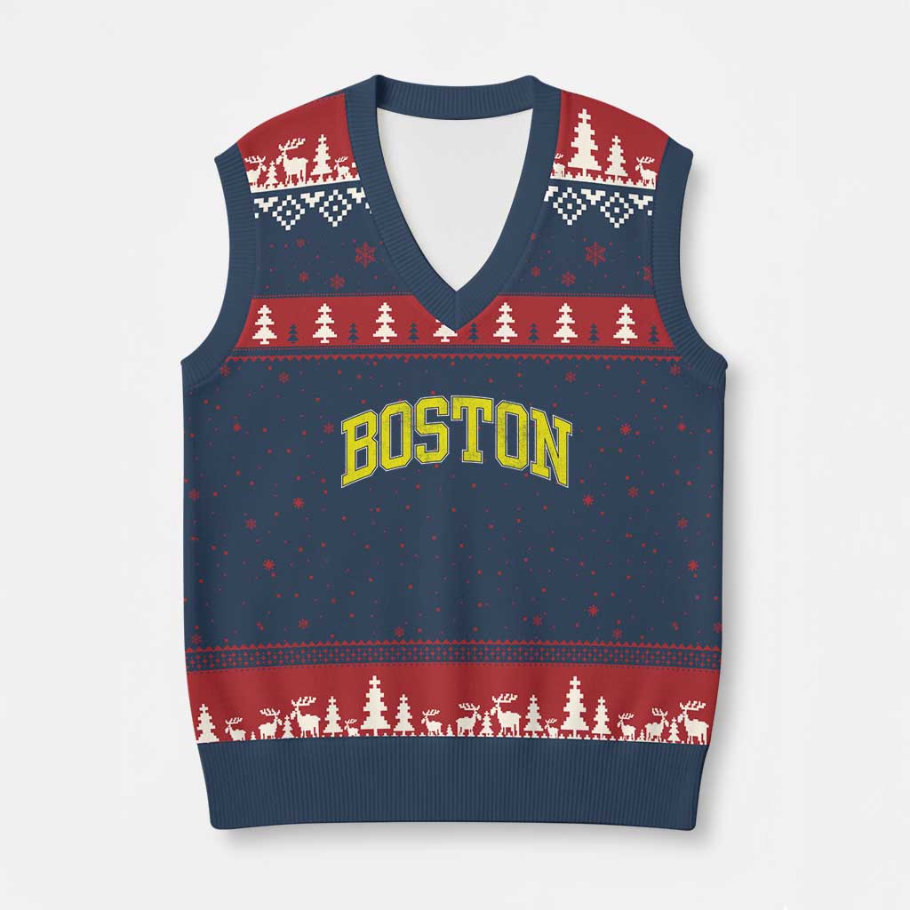 Retro Yellow Boston Massachusetts MA Vintage Throwback Running V-Neck Knit Sweater Vest