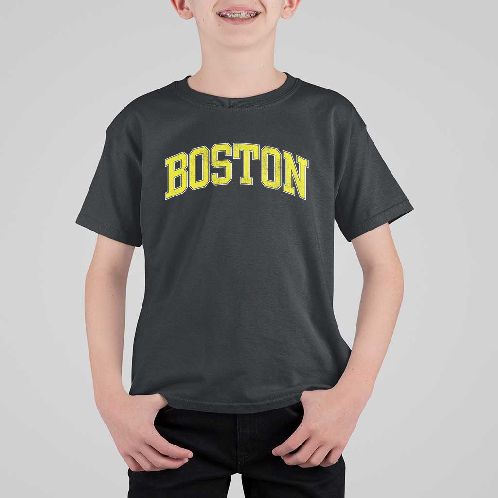 Retro Yellow Boston Massachusetts MA Vintage Throwback Running T Shirt For Kid