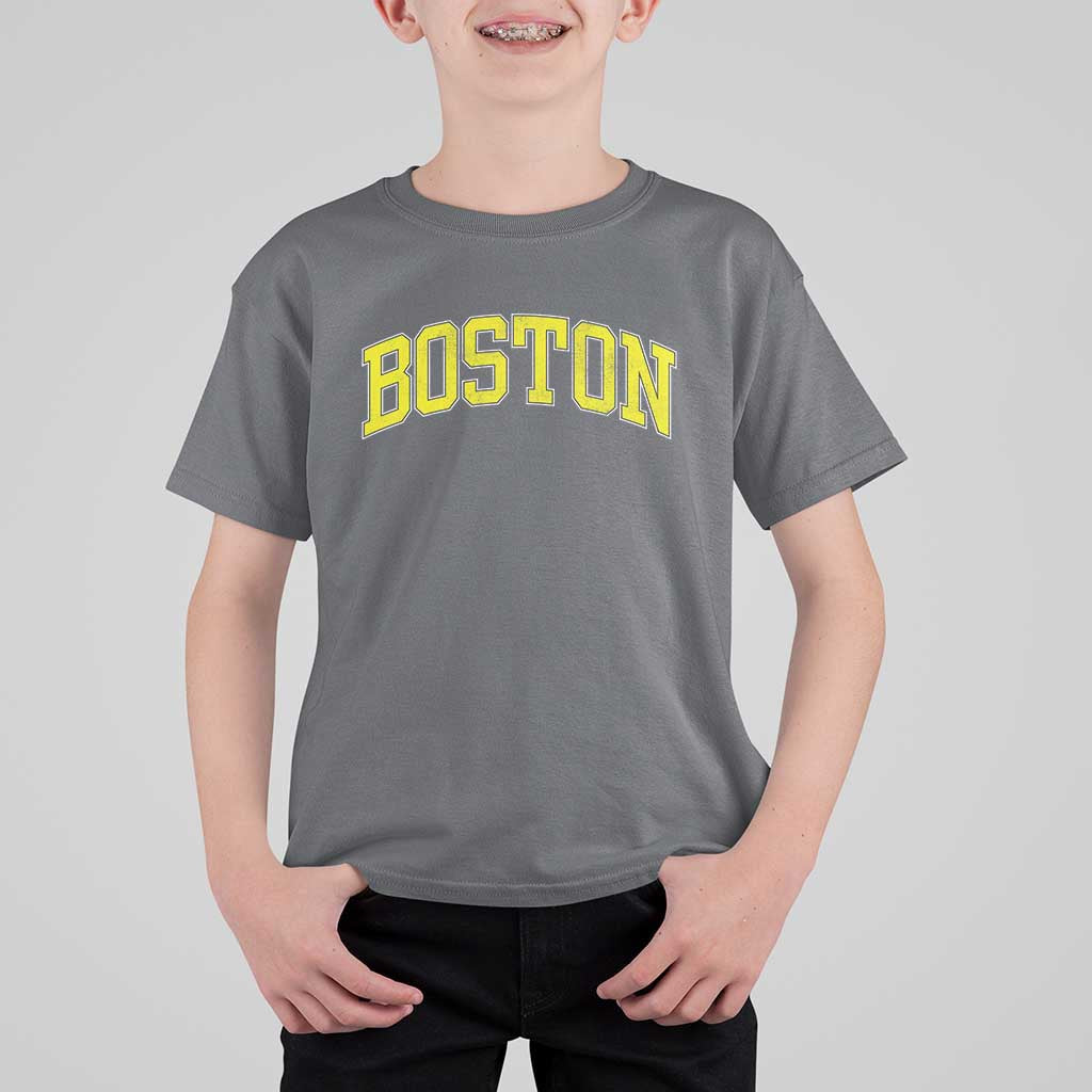Retro Yellow Boston Massachusetts MA Vintage Throwback Running T Shirt For Kid
