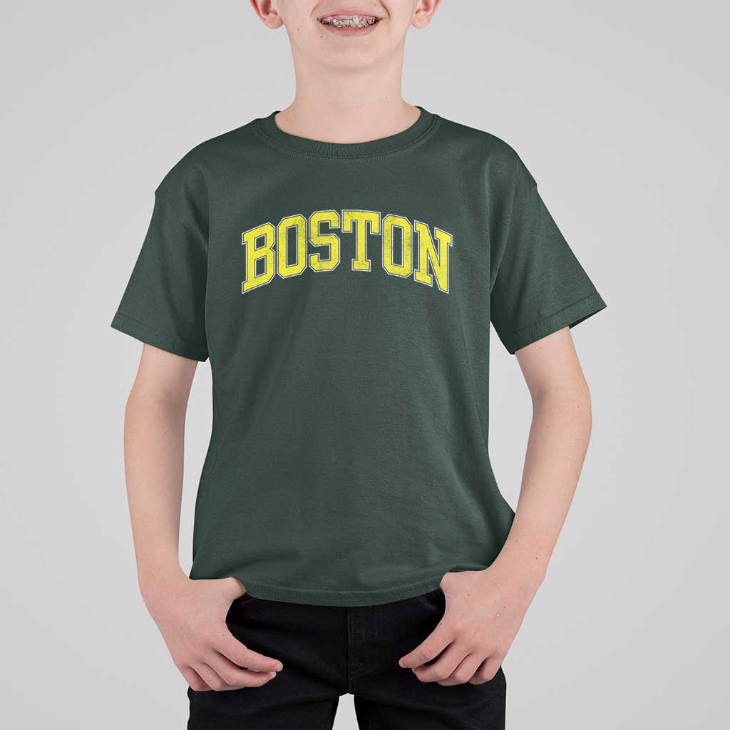 Retro Yellow Boston Massachusetts MA Vintage Throwback Running T Shirt For Kid