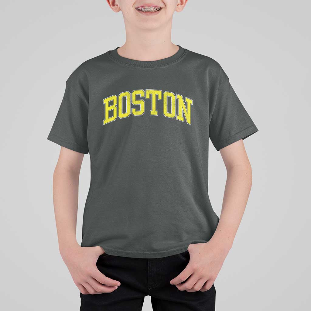Retro Yellow Boston Massachusetts MA Vintage Throwback Running T Shirt For Kid
