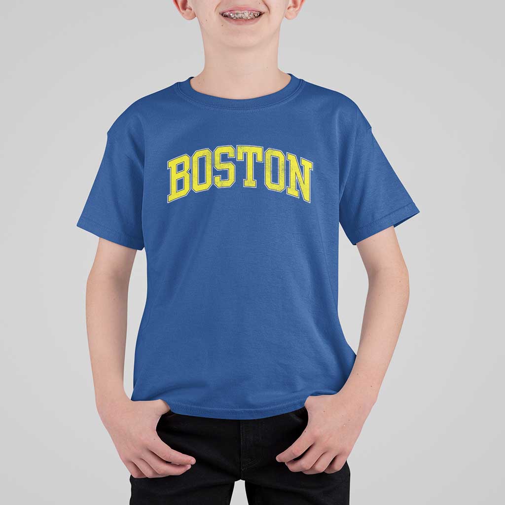 Retro Yellow Boston Massachusetts MA Vintage Throwback Running T Shirt For Kid