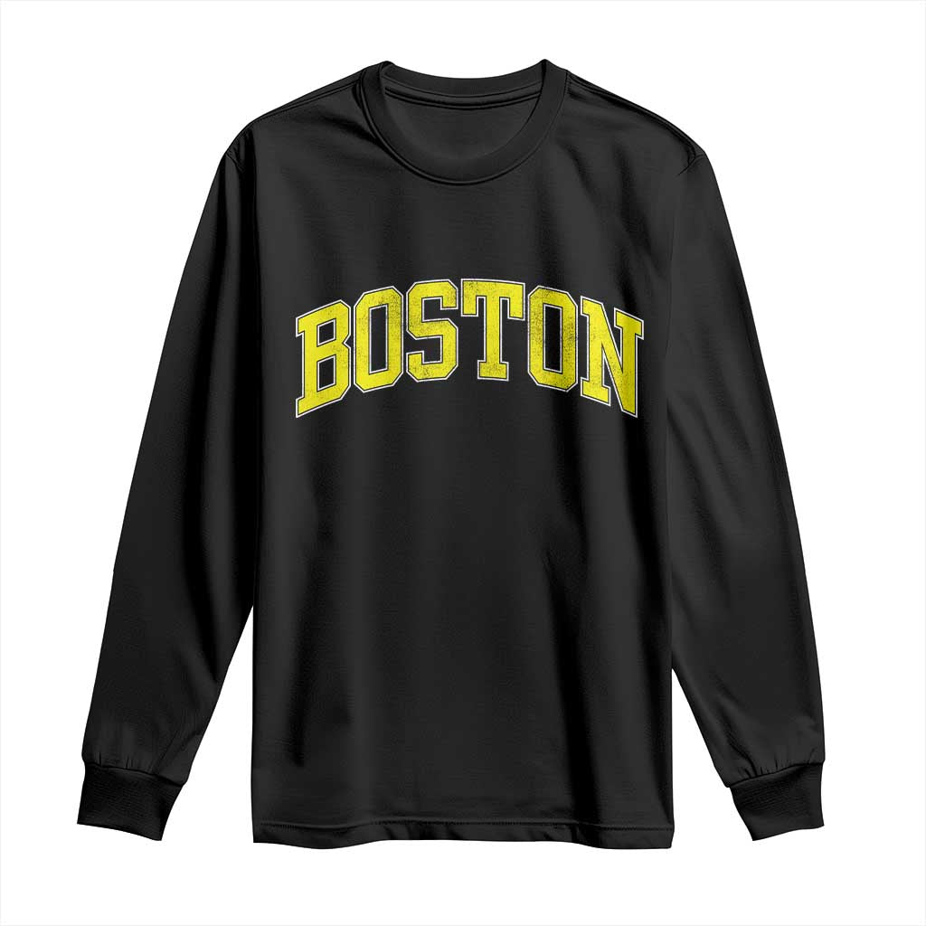 Retro Yellow Boston Massachusetts MA Vintage Throwback Running Long Sleeve Shirt