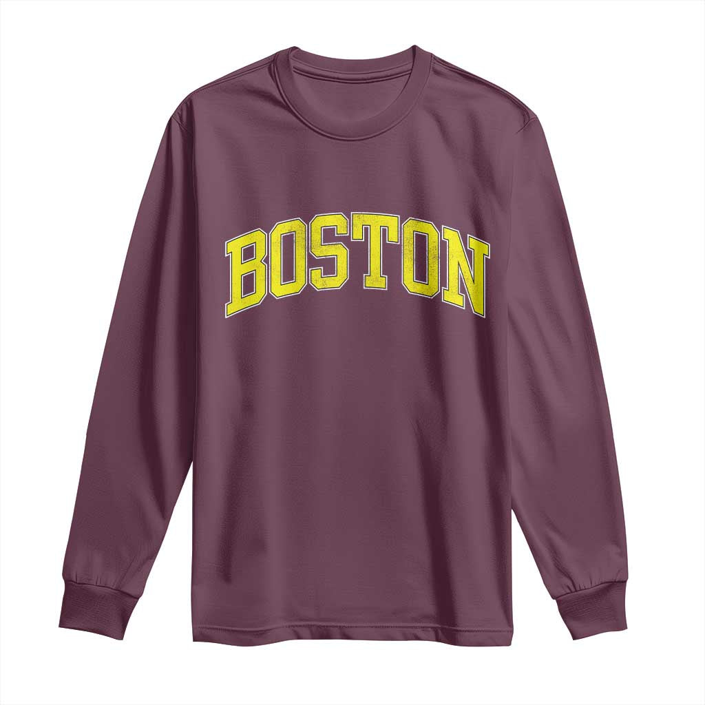 Retro Yellow Boston Massachusetts MA Vintage Throwback Running Long Sleeve Shirt