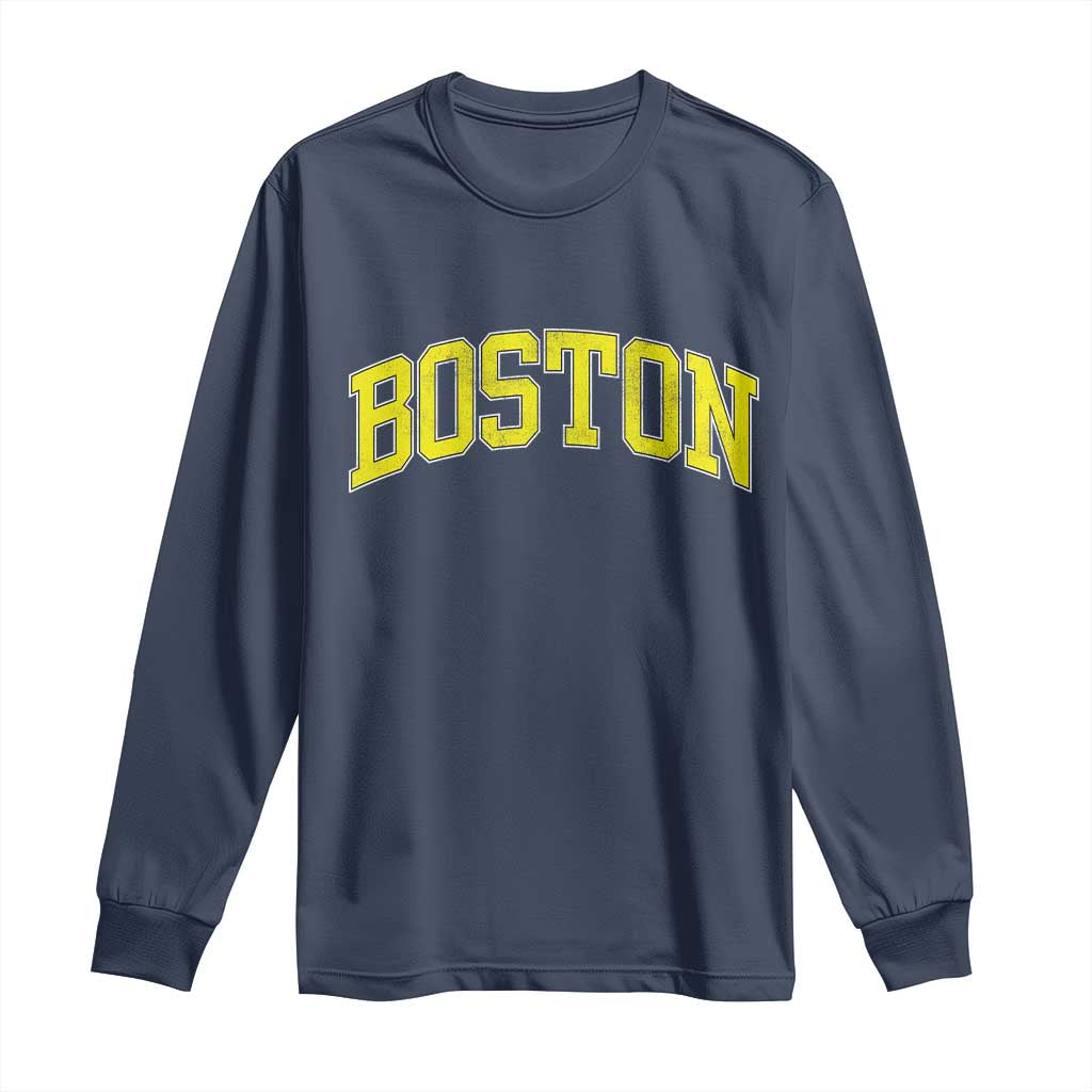 Retro Yellow Boston Massachusetts MA Vintage Throwback Running Long Sleeve Shirt
