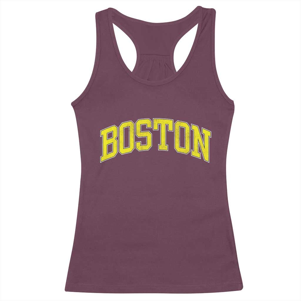 Retro Yellow Boston Massachusetts MA Vintage Throwback Running Racerback Tank Top