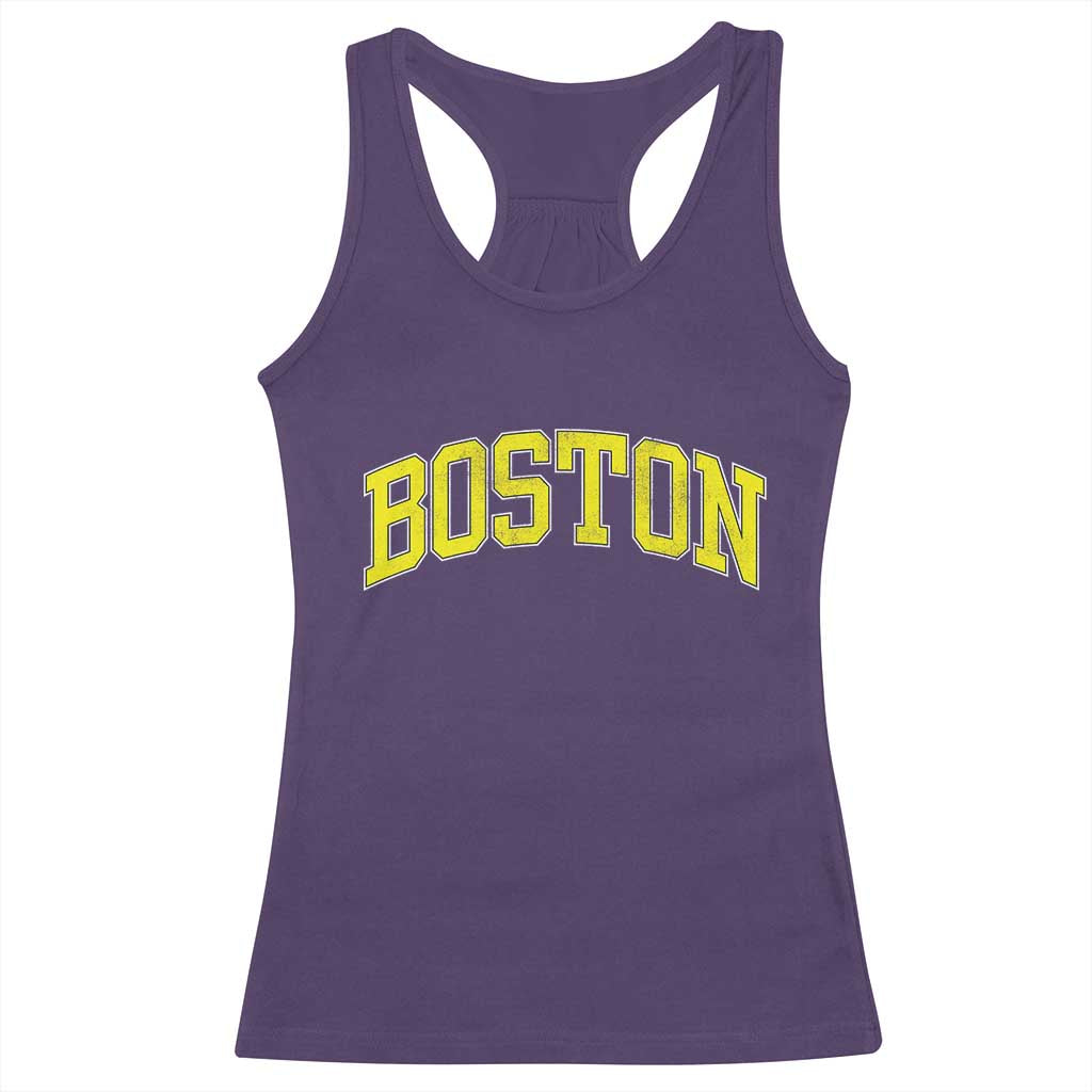 Retro Yellow Boston Massachusetts MA Vintage Throwback Running Racerback Tank Top