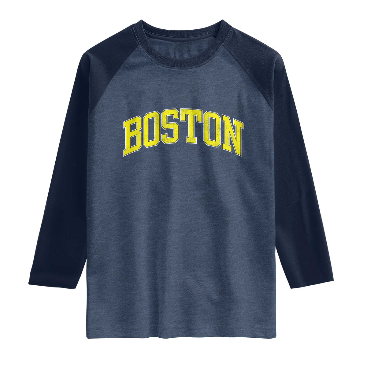 Retro Yellow Boston Massachusetts MA Vintage Throwback Running Raglan Shirt