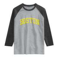 Retro Yellow Boston Massachusetts MA Vintage Throwback Running Raglan Shirt