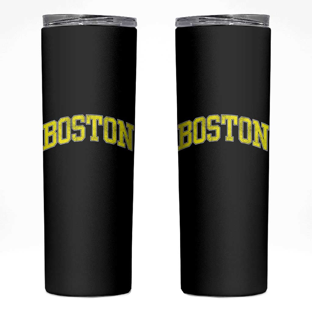 Retro Yellow Boston Massachusetts MA Vintage Throwback Running Skinny Tumbler