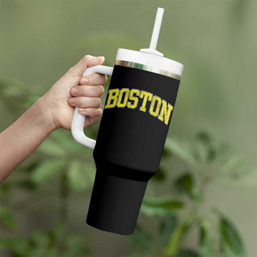 Retro Yellow Boston Massachusetts MA Vintage Throwback Running Tumbler With Handle